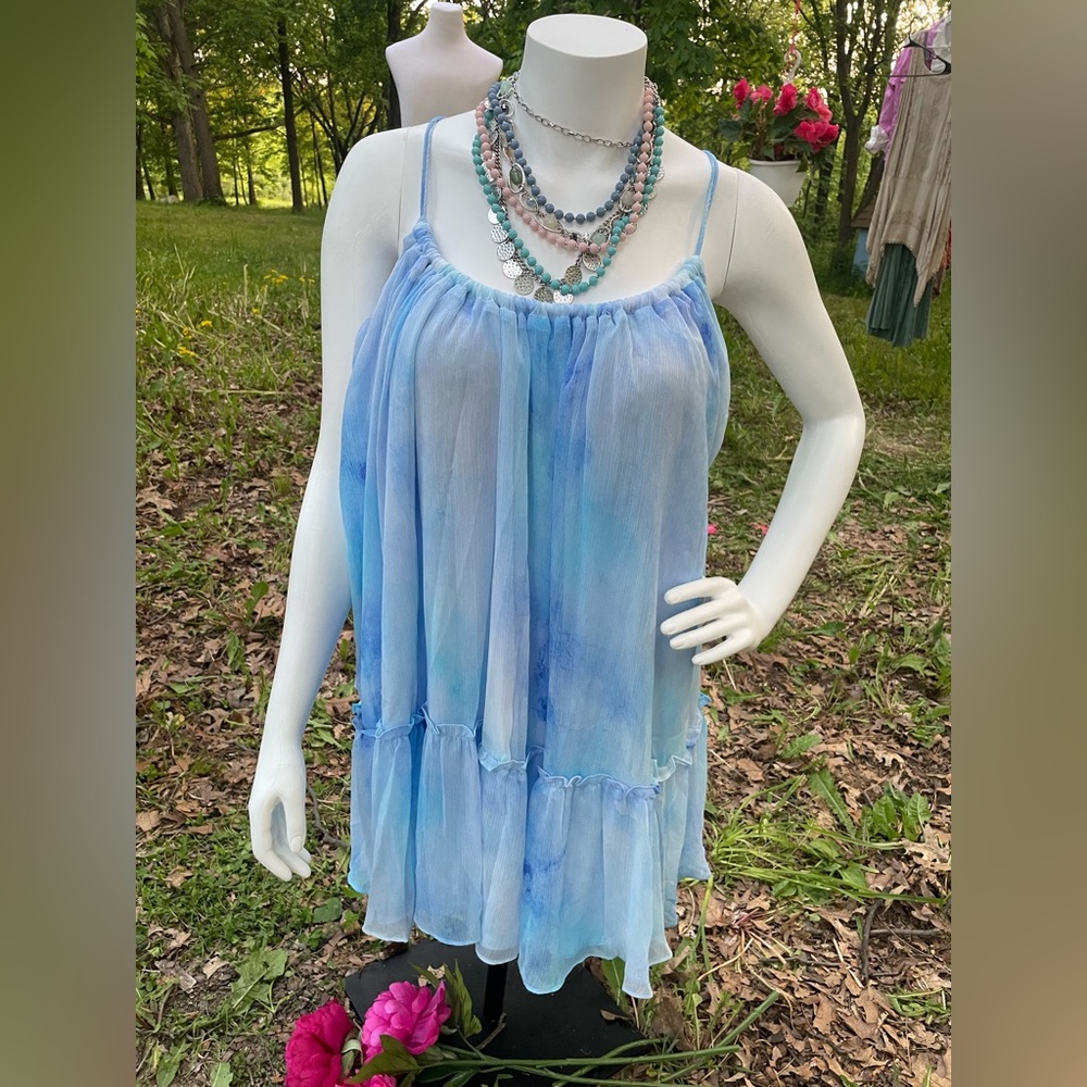 Mango Blue Sleeveless Tiered Camisole